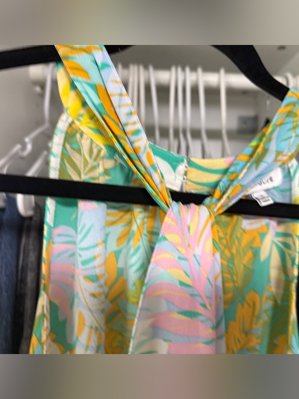 Rose & Olive Teal Tropical Print Tank Top with Yellow & Pink Leaves - Picture 2 of 11